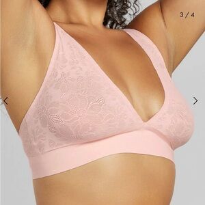 Siella Barely There Pink Plunging Lace Bra, Size M. NWT